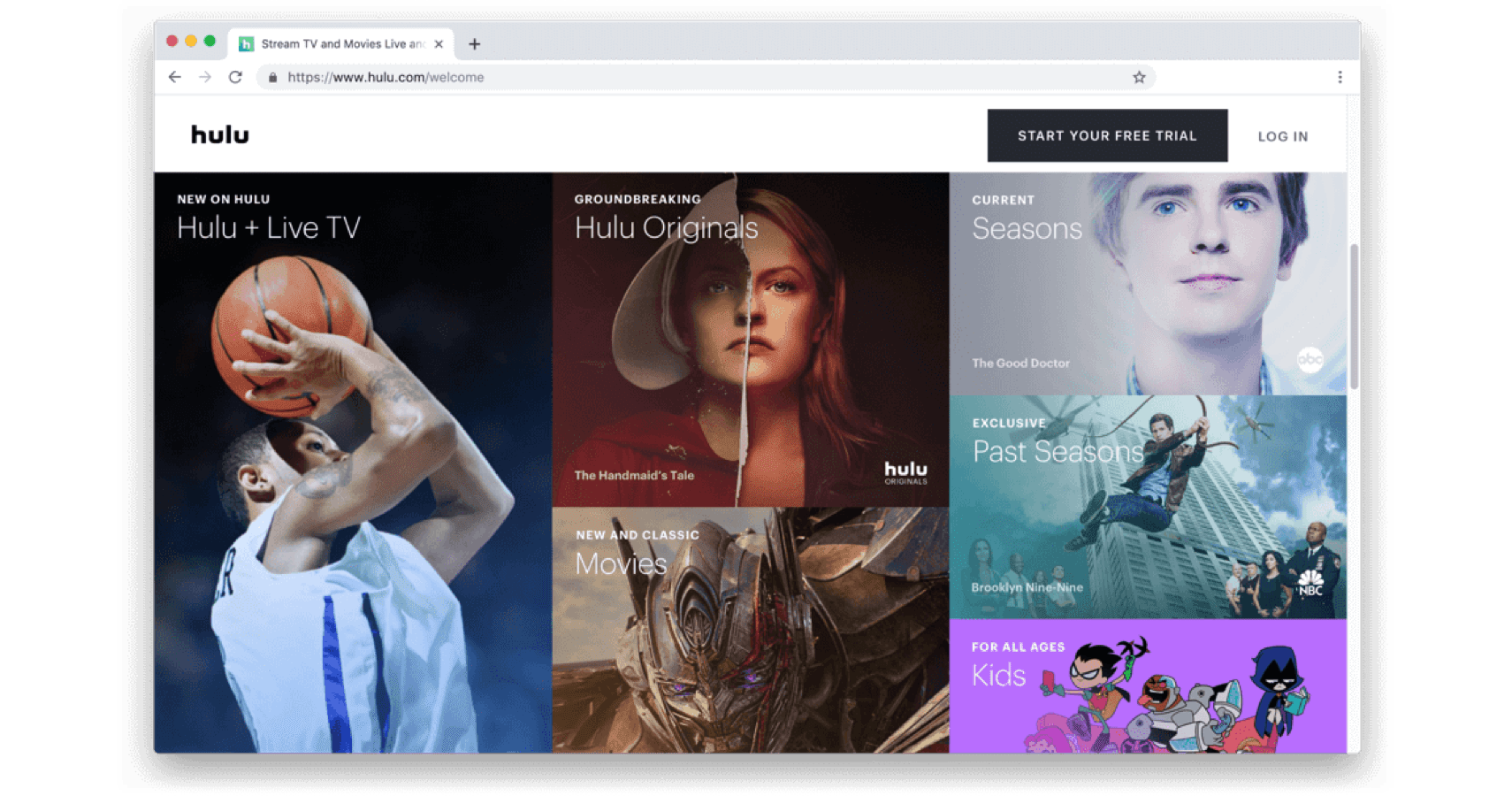 หน้าจอต้อนรับของ Hulu 