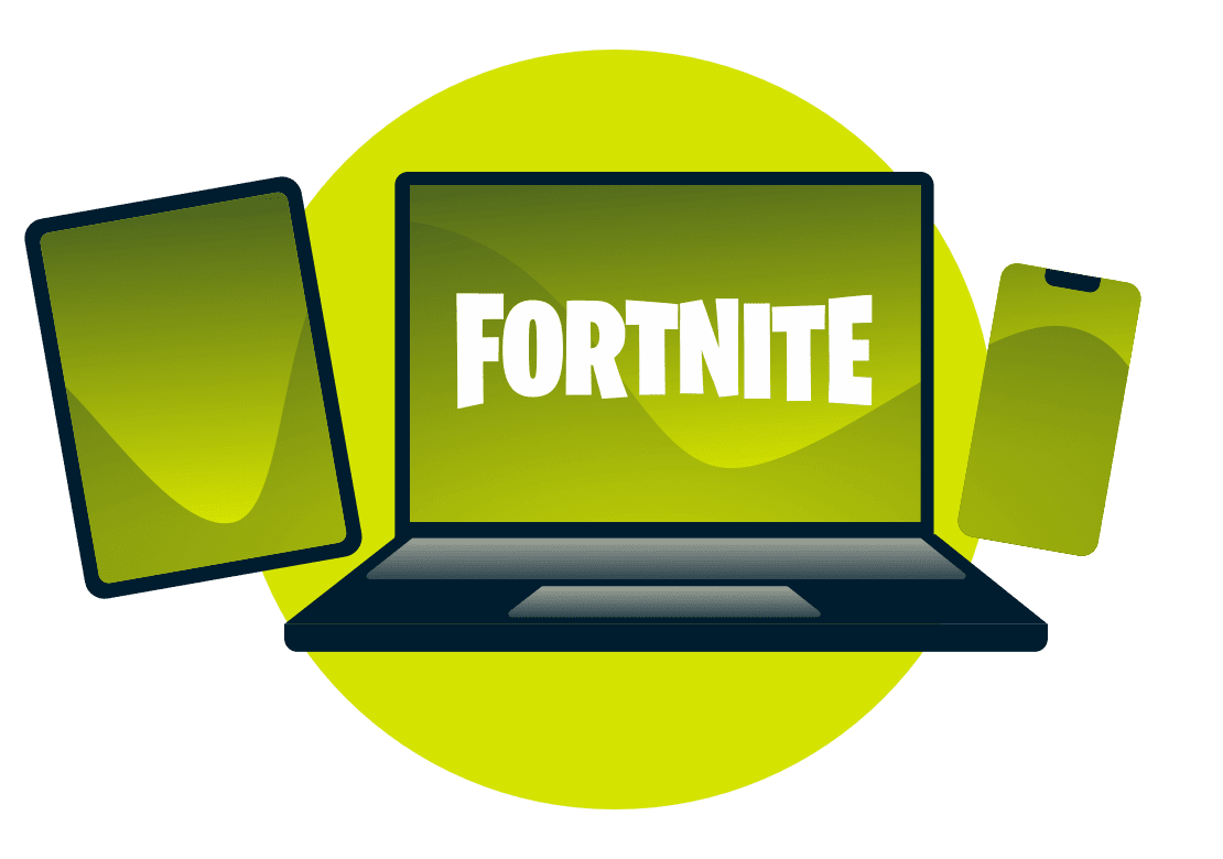 다양한 기기와 Fortnite 로고